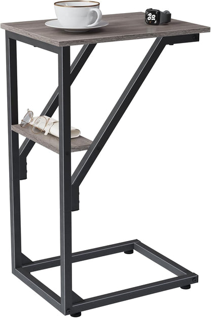 NEFROM ET-D-GY1 C-Shaped End Table, Small Couch Side Table, Sofa TV Tray Table for Living Room, Bedroom, Bedside
