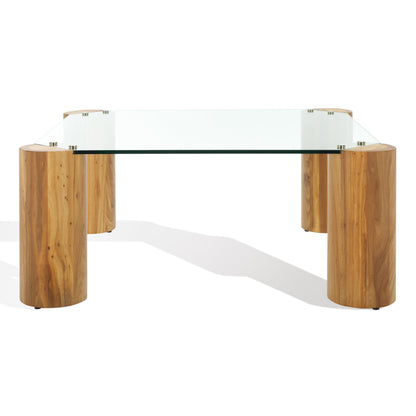 SAFAVIEH Couture Collection Robbie Natural Solid Wood/Tempered Glass Square Coffee Table