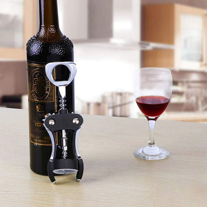 Foho Wine Opener, Multifunctional Wing Corkscrew for Wine and Beer Bottles, Luxury Waiter Corkscrew Set, Black