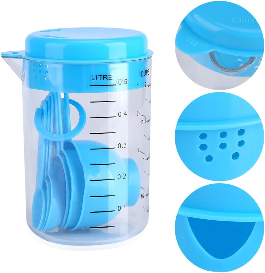 Plastic Measuring Cups with Measuring Spoons - 7Pcs Measuring Cups and Spoons Set for Kitchen