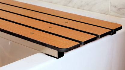 Seachrome Hermosa 32" x 13.5" Back Wall-Mount Folding Teak Tub Seat with 3" Slats