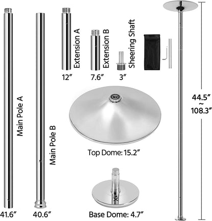 Portable Dancing Pole Stripper Pole w/Spinning & Static Modes - Height Adjustable, Removable for Exercise Fitness, Pub and Home Gym - 45mm