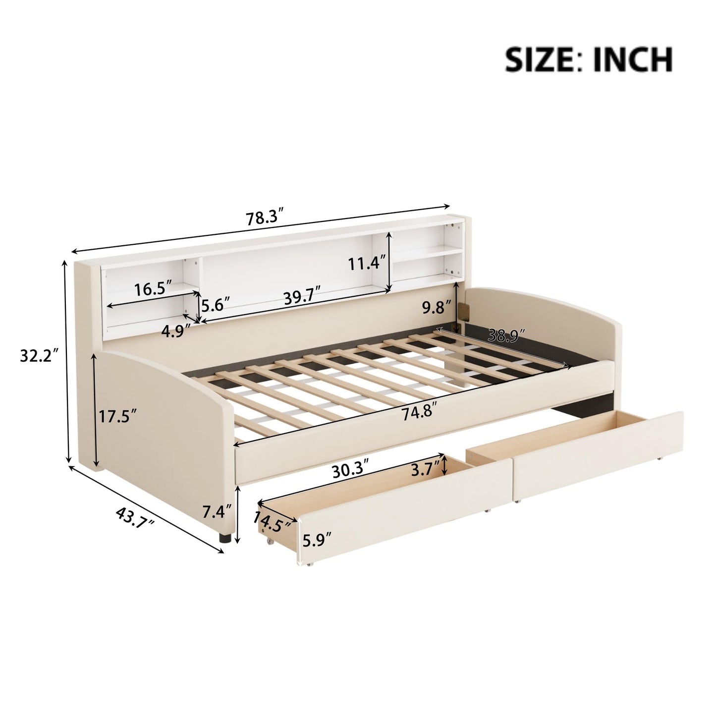 Merax Twin Size Upholstered Platform Bed with Storage and Drawers, Beige