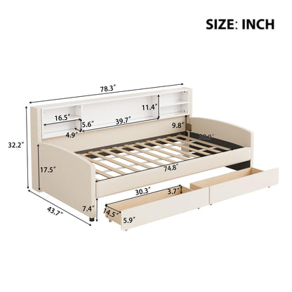 Merax Twin Size Upholstered Platform Bed with Storage and Drawers, Beige