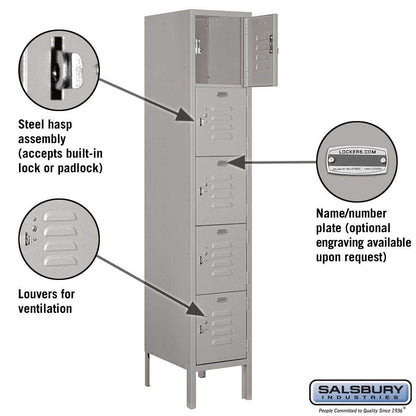 Salsbury Industries 65155GY-U Five Tier Box Style 12-Inch Wide 5-Feet High 15-Inch Deep Unassembled Standard Metal Locker, Gray