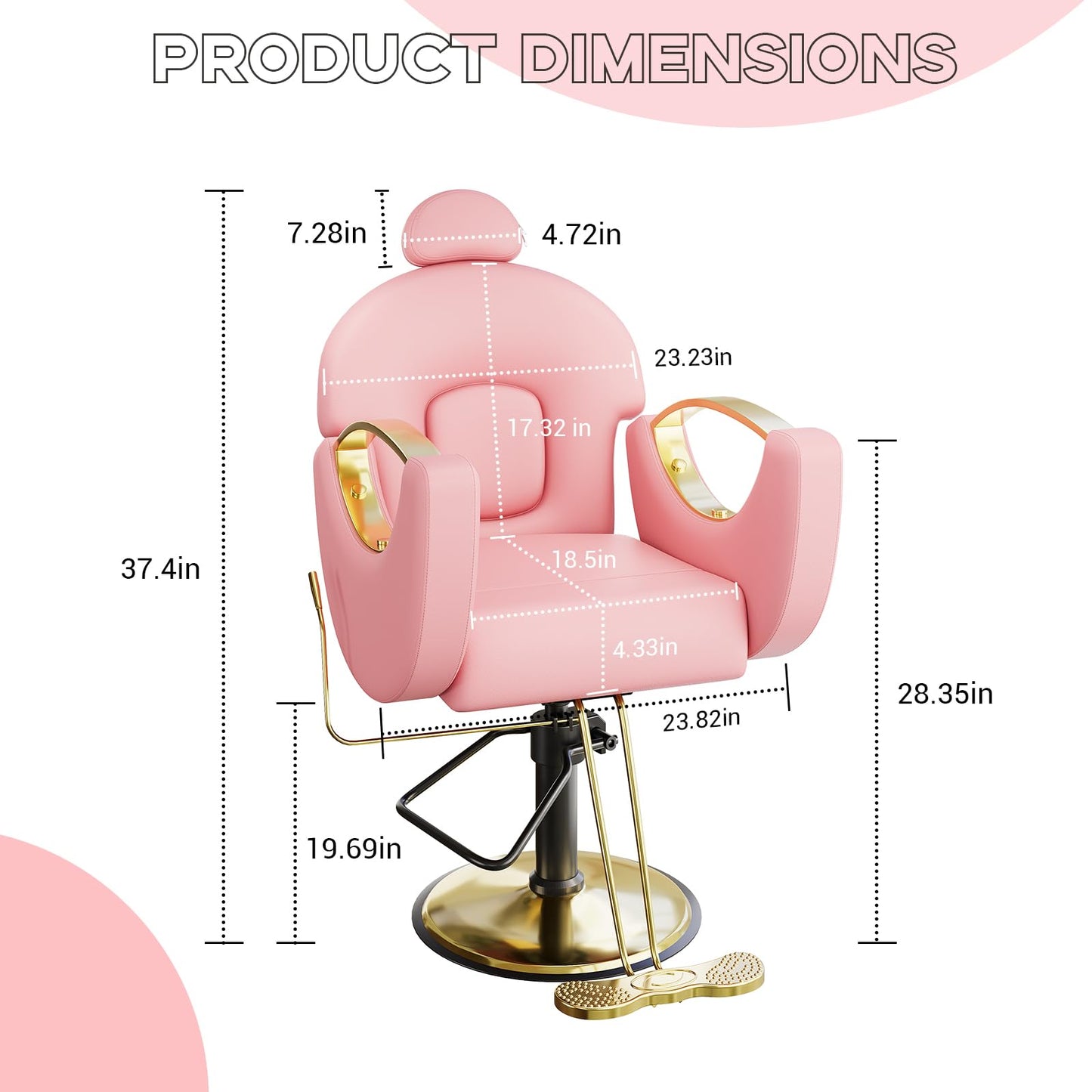 MegaChoice Barber Chair, Reclining Salon Chair, 360° Rotation, Multi-Functional Height Adjustable Hydraulic Chair for Salon, Barbershop, Spa, Pink