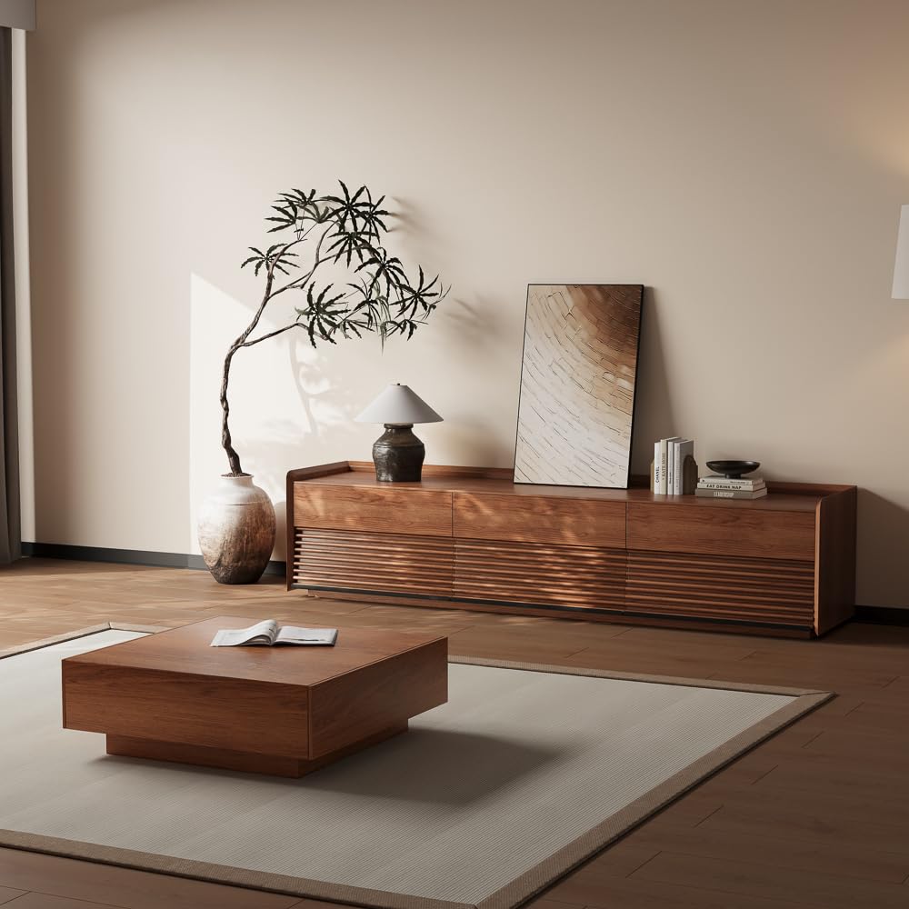 POVISON Fully-Assembled Mid Century Modern TV Stand, 78.74" Wood Media Console with Adjustable LED Light, Entertainment Center with Storage for Living Room