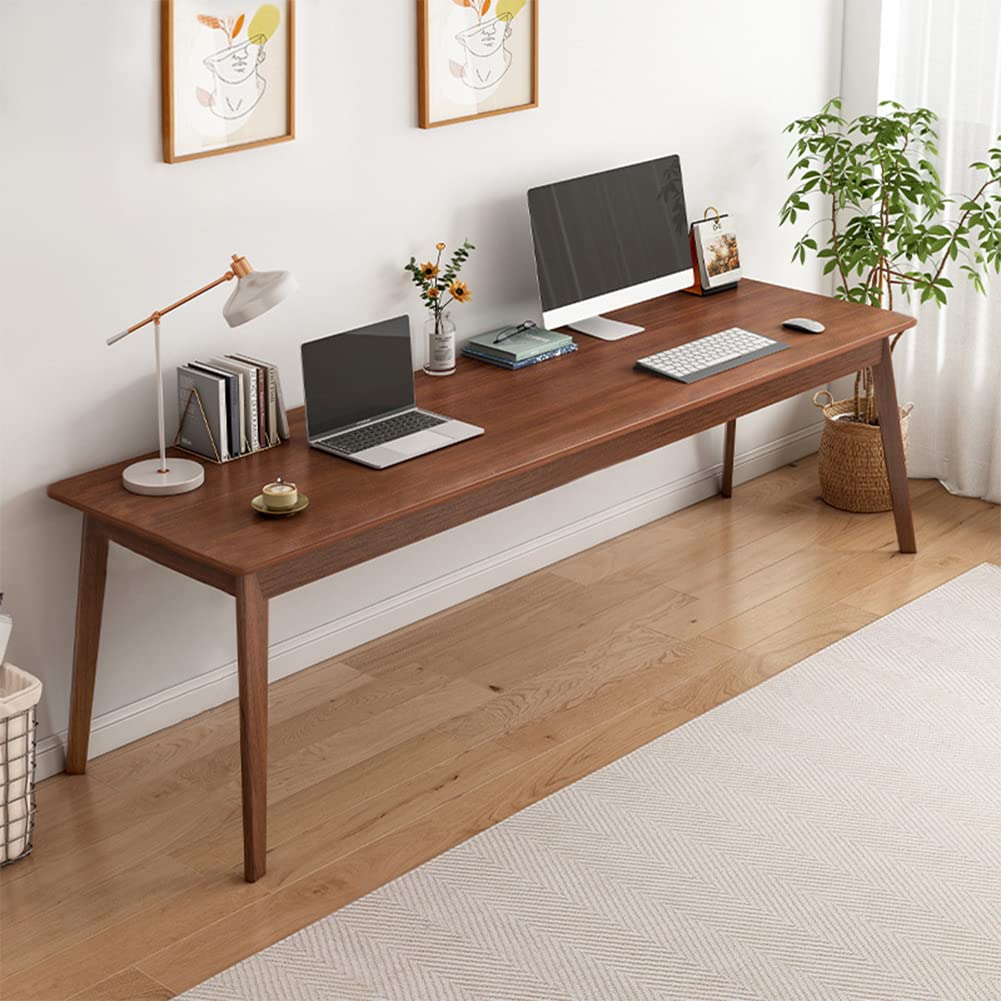 NELYE Mid-Century Long Desk Table - 63" Simple Modern Extra Long 2-Person Wood Computer Workstation for Home Office Work in Walnut, 63" W x 24" D