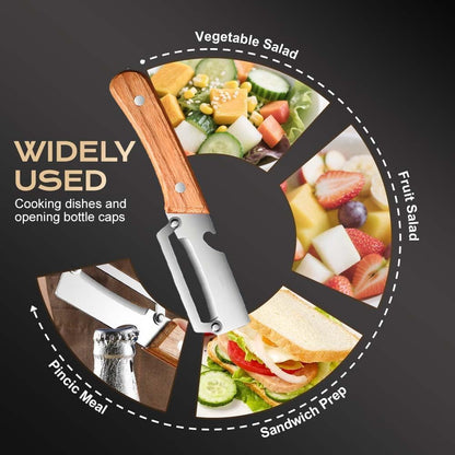 2 Pcs Premium Vegetable Peeler with Wooden Handle and Bottle Opener: 2-in-1 Stainless Steel Kitchen Tool for Fruit Apple Potato Pumpkin Papaya