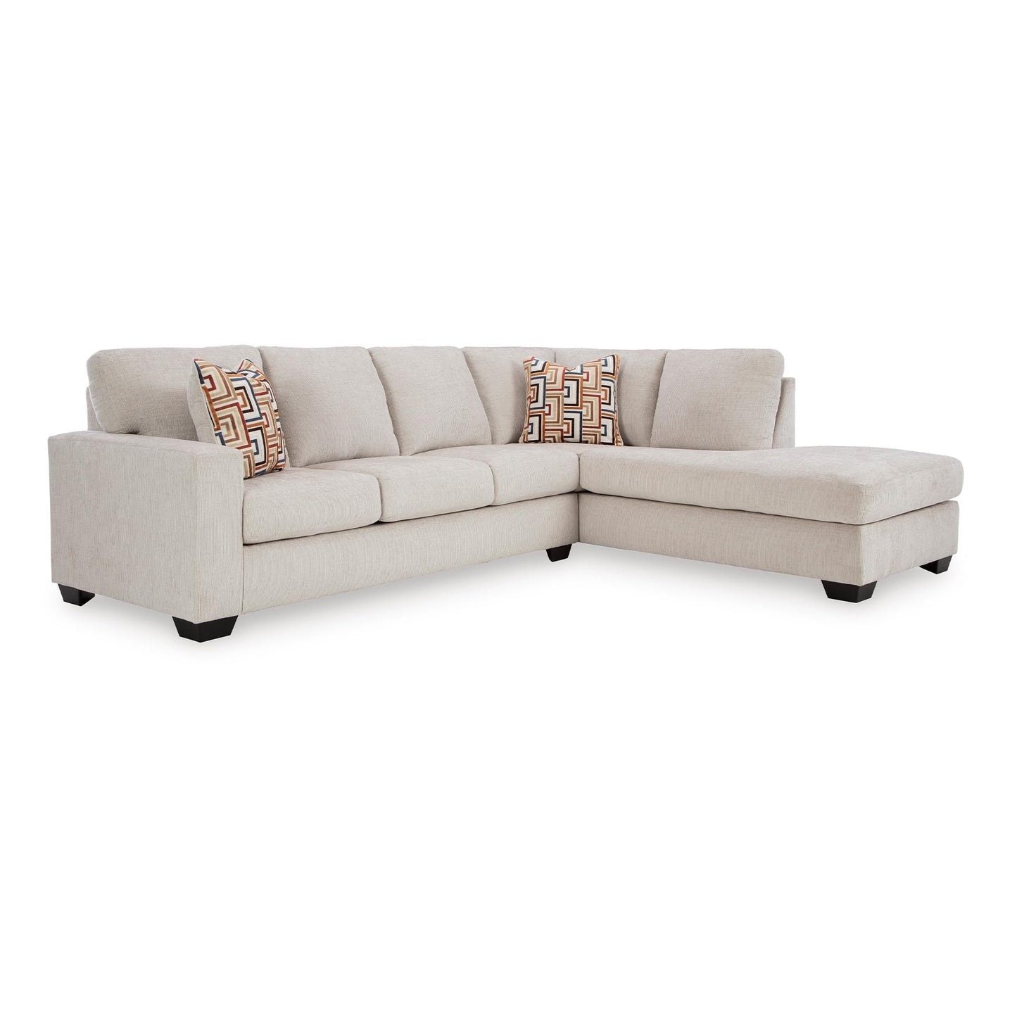 Signature Design by Ashley Aviemore Casual L-Shaped 2-Piece Sectional with Chaise and Loose Seat Cushions, Accent Pillows Included, 110" Wide, Light Gray