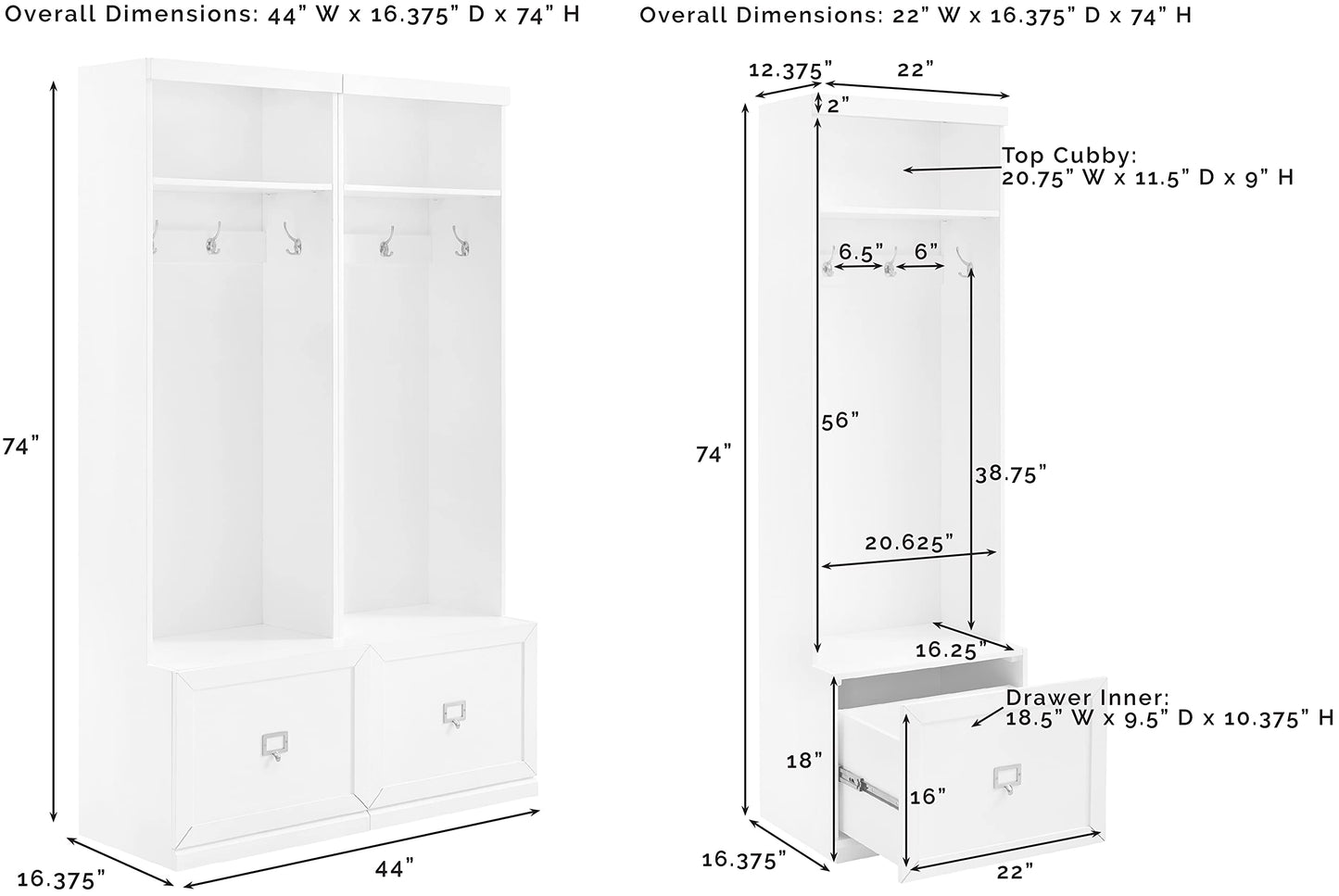 Crosley Furniture Harper 2-Piece Hall Tree Entryway Set with Storage Bench and Coat Rack Hooks for Hanging, Gray