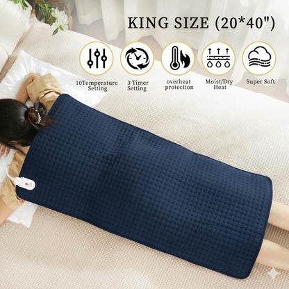 Large Heating Pad,TOPSOSO 20"x40" Extra Large Heating Pad for Back Pain Relief Electric Heating for Period Cramps Shoulders Pain Relief Moist/Dry Heat 10 Heat Setting Auto Shut Off Gift for Women Men