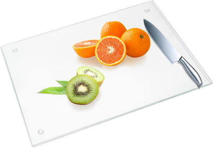 Transparent Glass Cutting Board for Kitchen Countertop, 16"x12", Rubber Non-Slip Feet, Dishwasher Safe