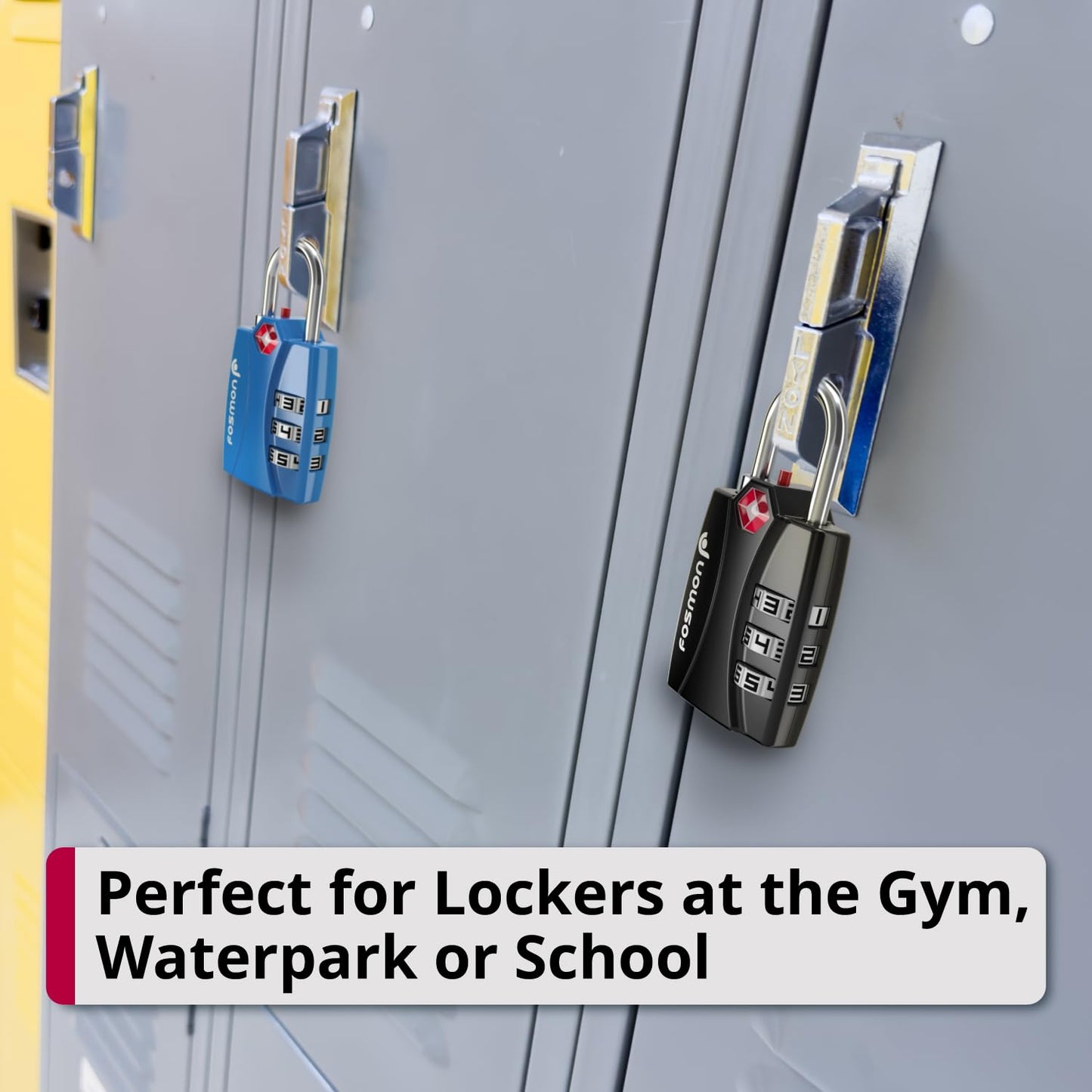 Fosmon TSA Approved Locks for Luggage. Suitcase Locks with Open Alert Indicator, 3 Digit Combination Padlock with Alloy Body for Travel, Backpack Zipper Anti Theft, Locker, Gym, Gun Case, Tent- 4 Pack