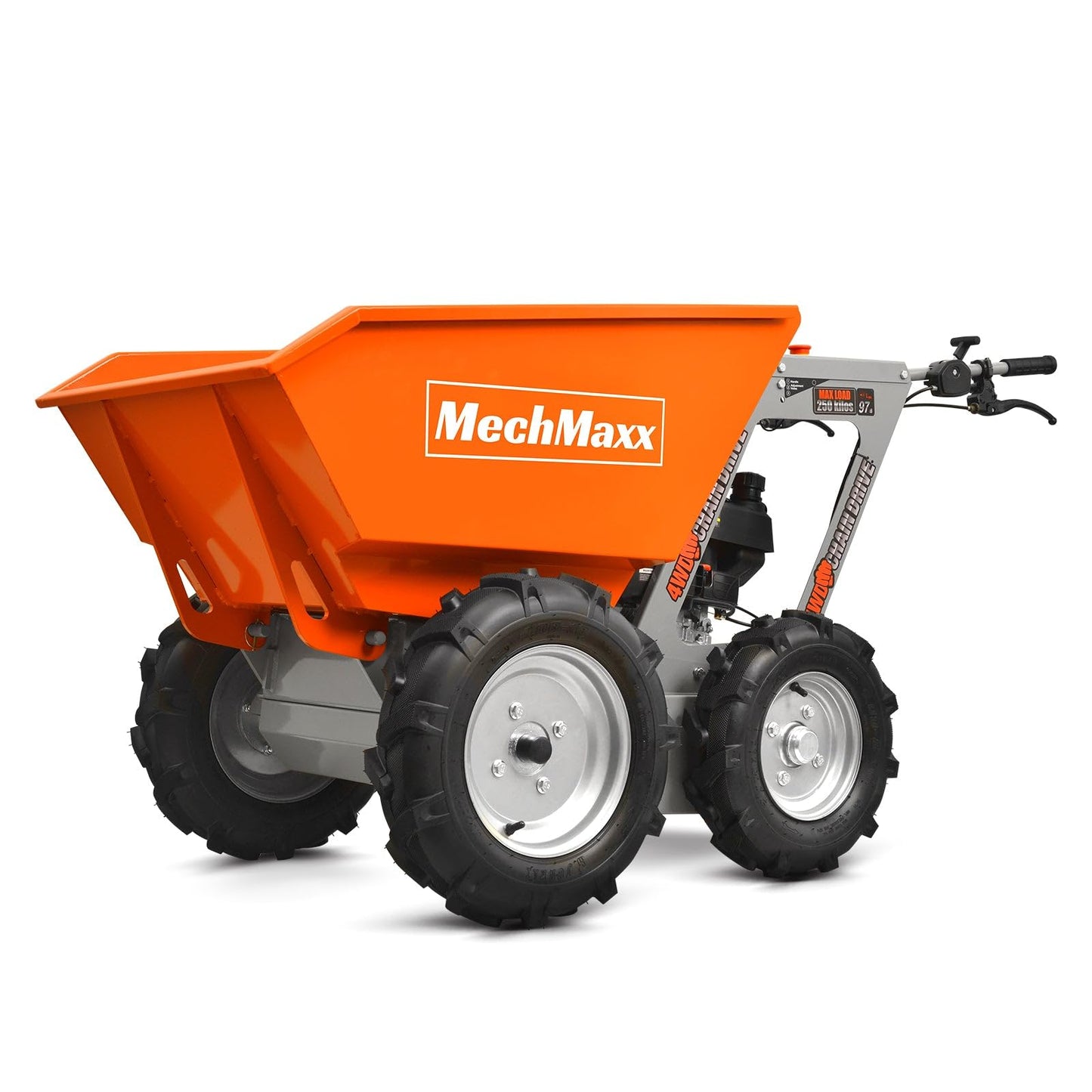 MechMaxx 660lbs Loading Capacity 201cc 6.5HP Gas Powered Wheelbarrow Dumper Garden Cart, Four-Wheel Drive, 4F+1R Gearbox, Model T25
