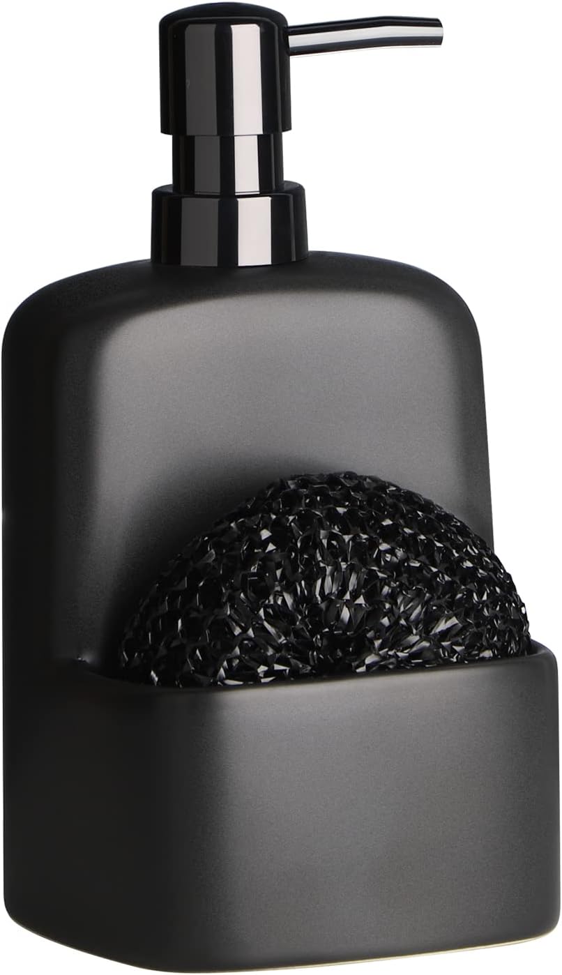 20oz Dish Soap Dispenser - Kitchen Soap Dispenser with Sponge Holder Matte Ceramic Soap Daddy Dispenser for Kitchen