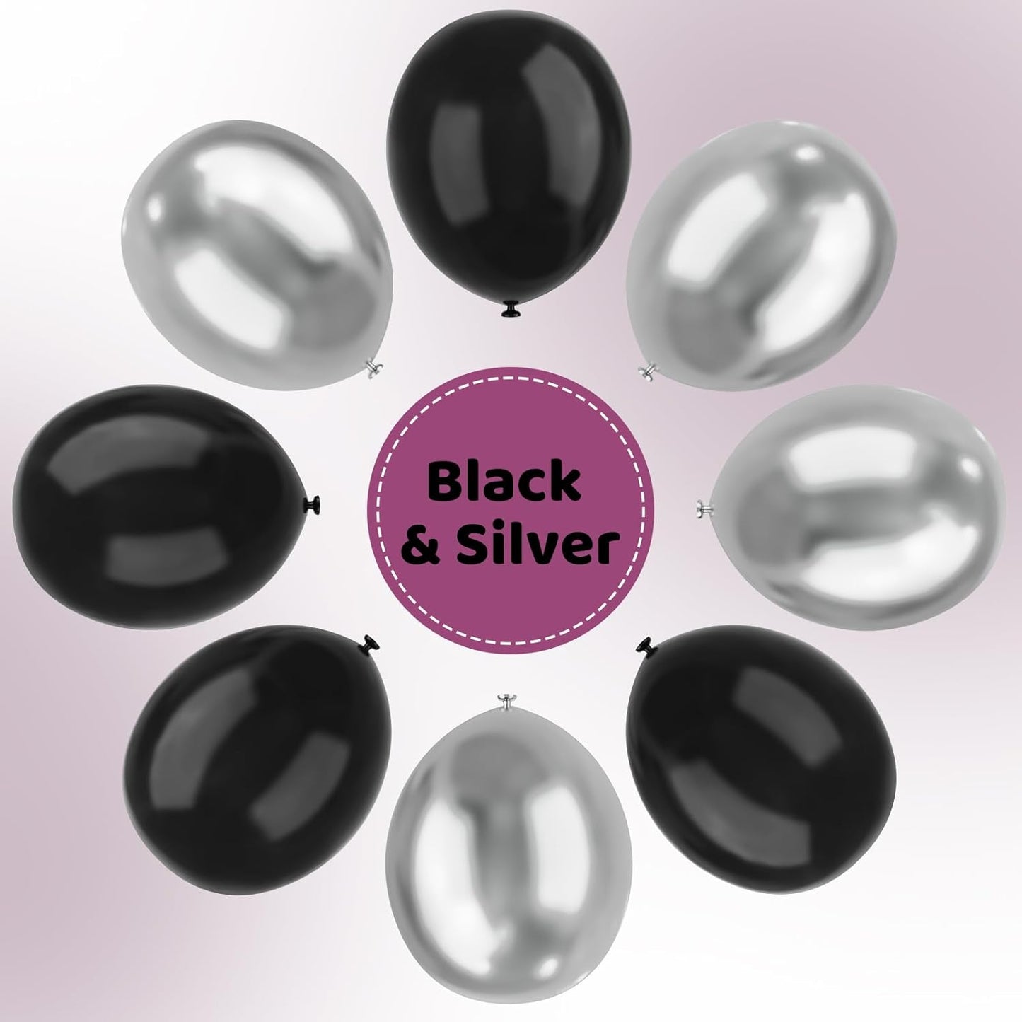 Skiennix 12-Inch Metallic Black & Silver Balloons - 67pcs for Birthday, Baby Shower & Wedding Decor
