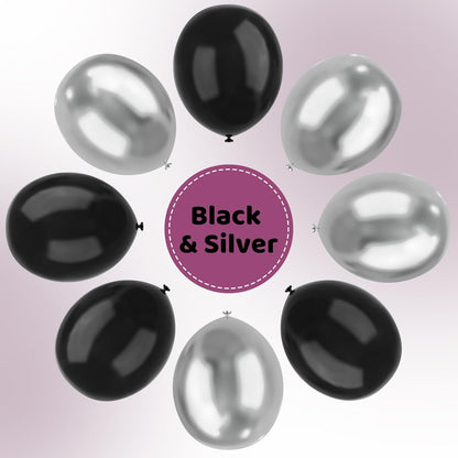 Skiennix 12-Inch Metallic Black & Silver Balloons - 67pcs for Birthday, Baby Shower & Wedding Decor