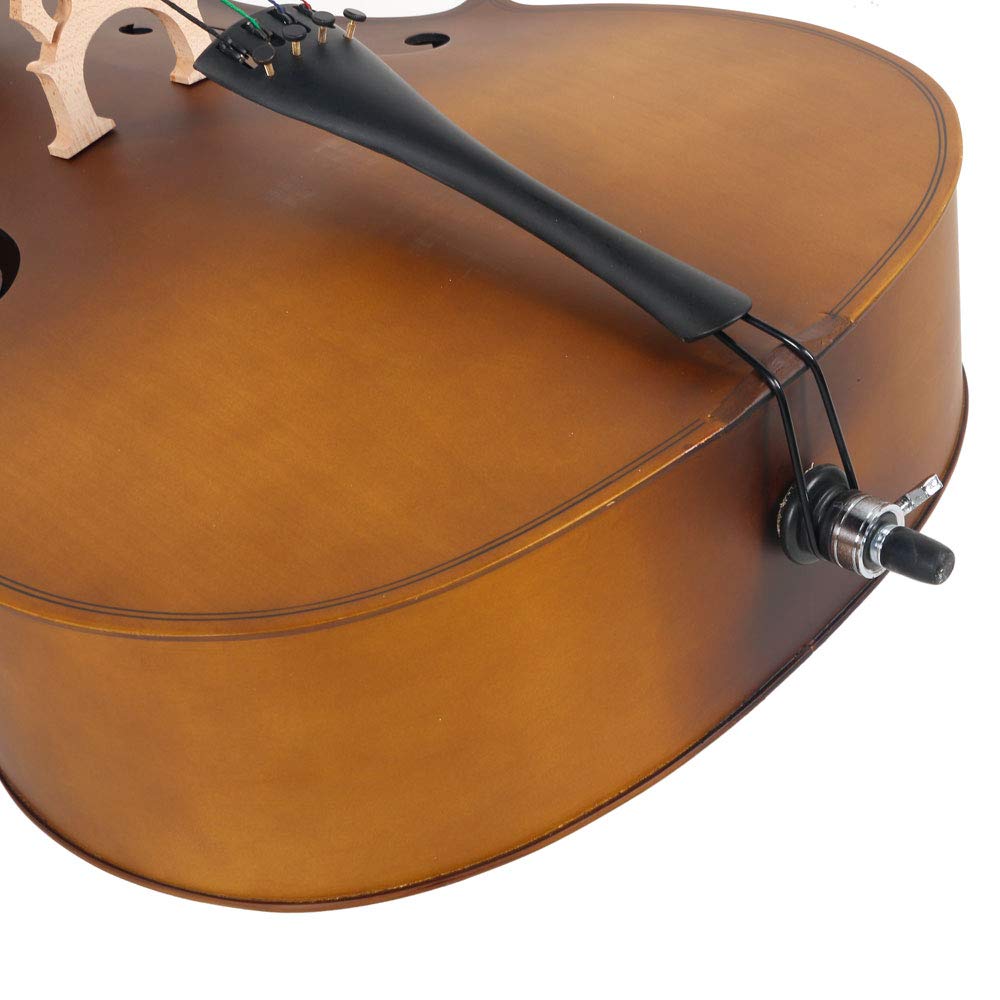 LYKOS 4/4 Acoustic Cello + Case + Bow + Rosin Wood Color Beautiful Varnish Finishing (Matte Golden)