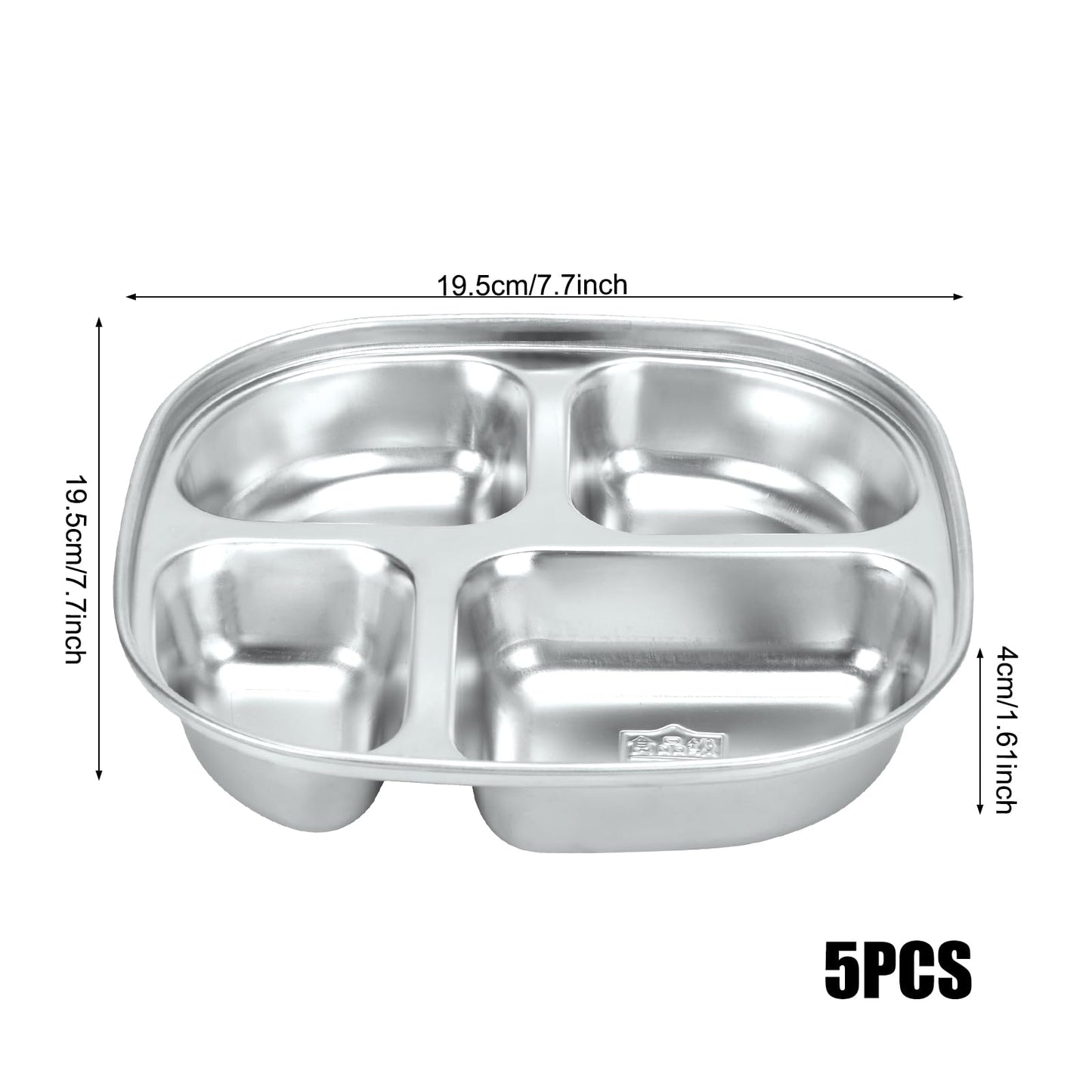 5-Pack Stainless Steel Divided Plates with Lids – Adults Portion Control Meal Trays – BPA-Free, Non-Toxic, Shatterproof – 4 Sections for Balanced Meals, Weight Loss, School, Travel – Dishwasher Safe