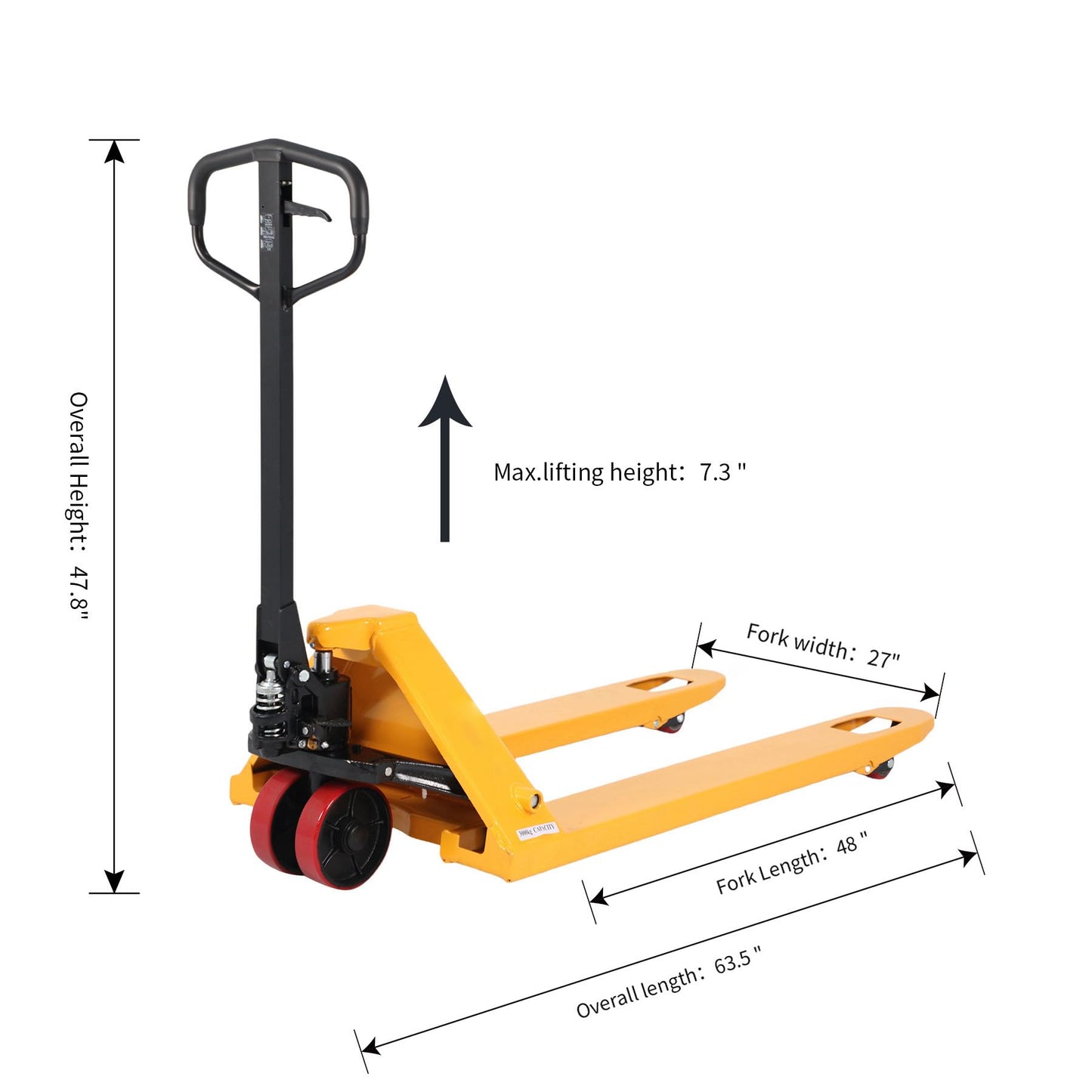 APOLLO Manual Pallet Jack 6600lbs Capacity Integrated Pump 7.3" Lifting Hieght Hand Pallet Truck 27" W x 48" L Fork Size