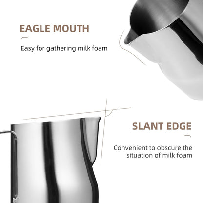 MHW-3BOMBER Milk Frothing Pitcher 450ml/15.2oz Milk Frother Cup Espresso Steaming Pitcher Stainless Steel Milk Frother Cup Barista Latte Art Round Spout Milk Jug P6001S