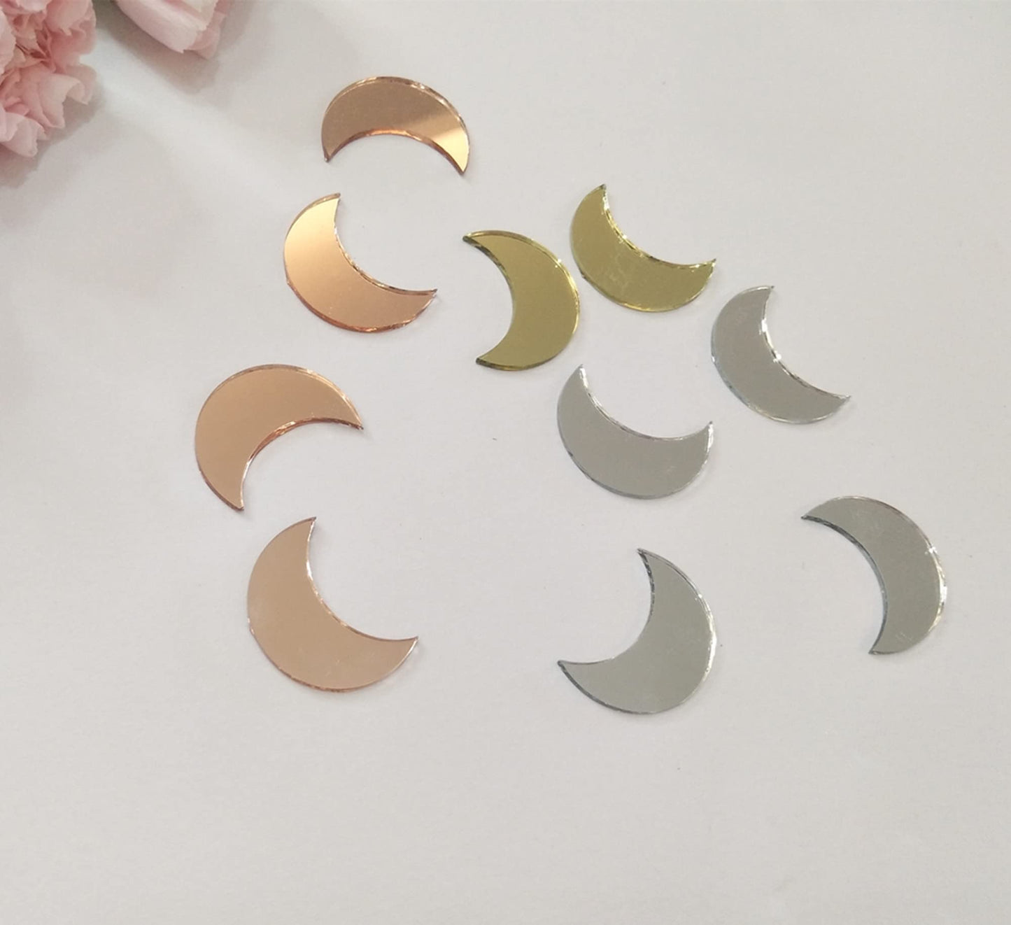 100pcs of Moon Shape Mirror Mosaic Tile,Mini Glass Mosaic Tile, Mirror Craft Mosaic DIY Tile for Art and Craft Wall Door Home Decorations Making Supplies (Silver Mirror)
