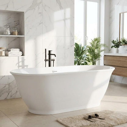 67" Free Standing Tub, Acrylic Soaking Bathtub, Stand Alone Freestanding Tub with Matte Sliver Drain and Overflow, Contemporary Bathtub for Bathroom, Flora