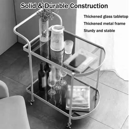 FGQuelleBM Restaurant 2-Tier Dining Cart with Handles, Hotel Mobile Serving Cart with Brake Wheels & Glass Top for Cakes & Drinks(Gold)