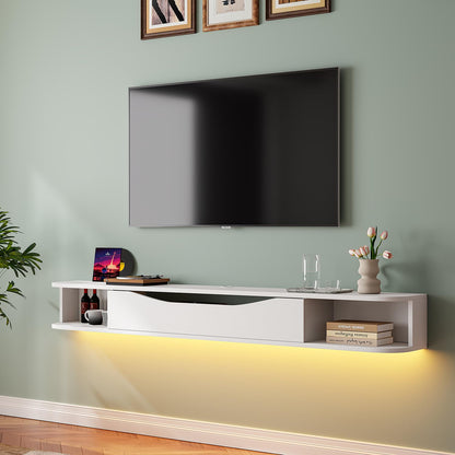 FurniNova 70'' Floating TV Stand, Modern Wall Mounted Media Console for 75 inch TV,Floating Entertainment Center with Storage,Under TV Shelf for Living Room Bedroom,White