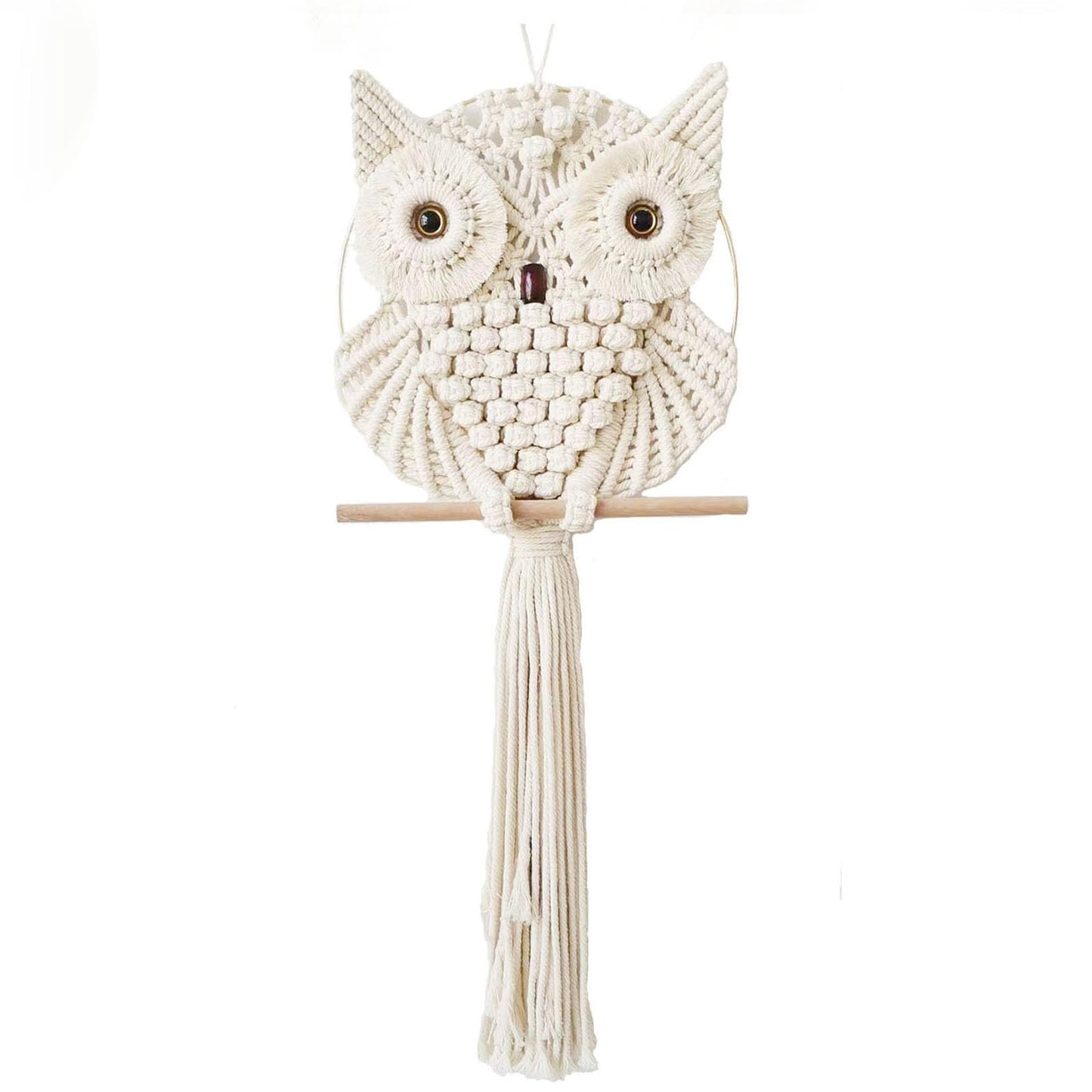 Achart Owl Macrame Wall Hanging-Hand Woven Boho Tapestry-Macrame Wall Decor -Owl Decor for Bedroom, Living Room, Nursery (Beige-Small)