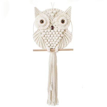 Achart Owl Macrame Wall Hanging-Hand Woven Boho Tapestry-Macrame Wall Decor -Owl Decor for Bedroom, Living Room, Nursery (Beige-Small)