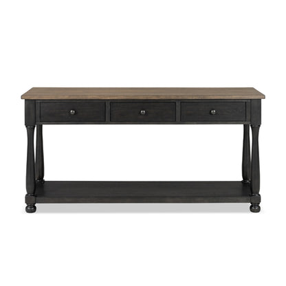 Furniture of America Narella Solid Wood 60-inch Sofa Table with 3 Drawers, Farmhouse Legs and Ball-Bearing Glide for Living Room, Weathered Black