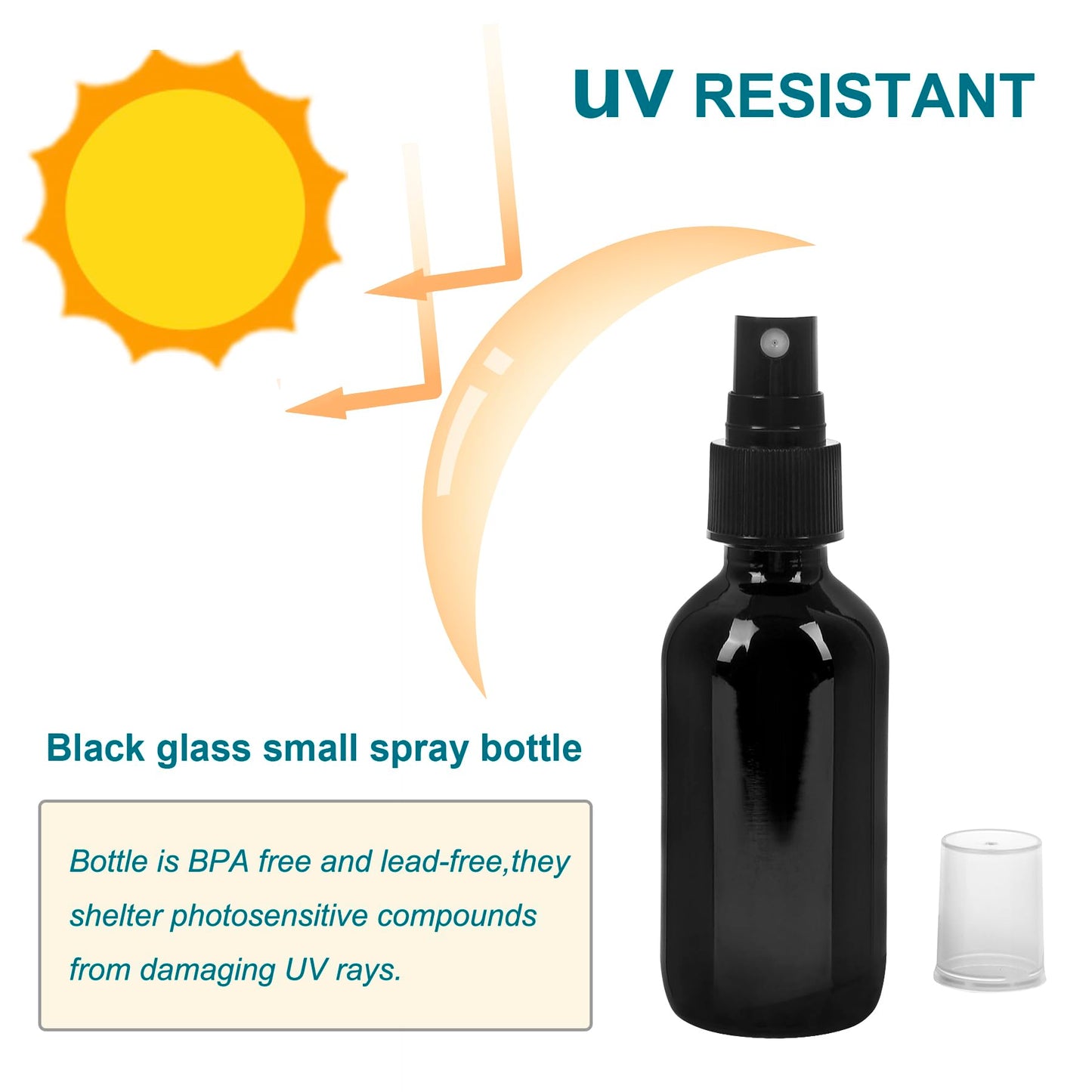NOOEEISS Black Glass Small Spray Bottle 2 oz 24 Packs,Fine Mist Sprayer Small Clear Bottles,Refillable Containers mini spray bottles for Cleaning Solutions and Skin Care (Black 24pcs)