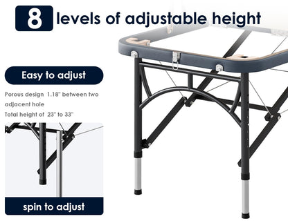 CLORIS 84" Professional Massage Table Portable 3 Folding Lightweight Facial Salon Spa Tattoo Bed Height Adjustable with Carrying Bag & Aluminium Leg Hold Up to 1100LBS Blue