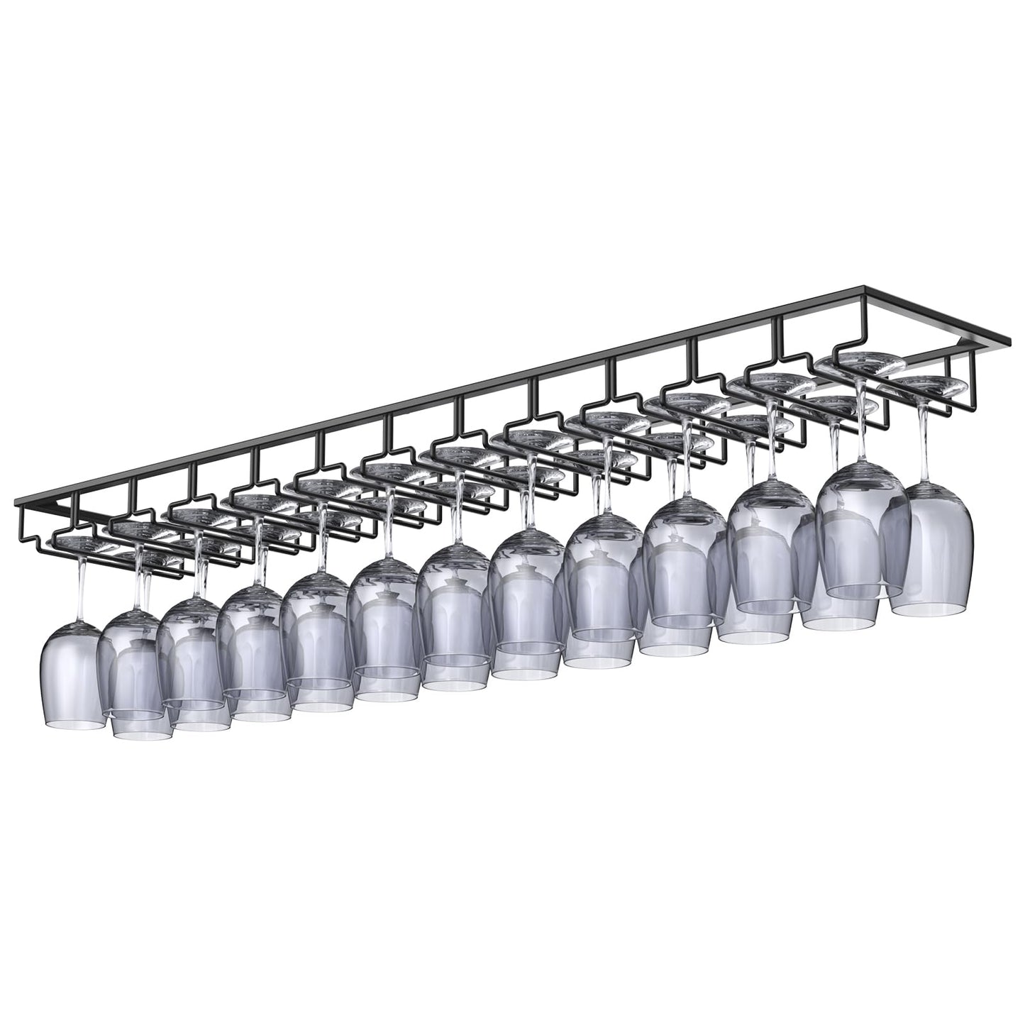 Xverycan Wine Glass Rack Under Cabinet, 12 Row Extreme Large Stemware Hanger, Metal Wine Goblet Holder, DIY Bar Glass Storage Rack for Bar Counter, Kitchen, Screws Included