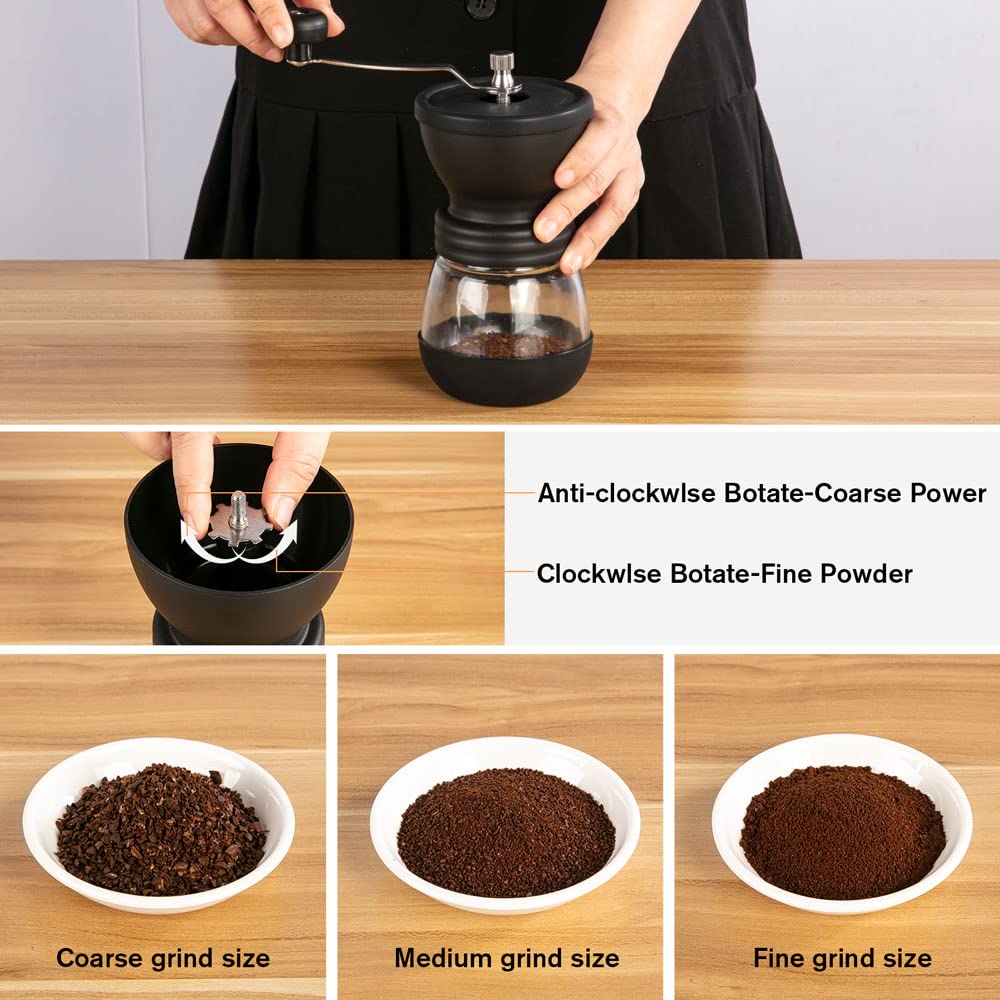 Manual Coffee Grinder 48 Adjustable Settings, 80g Large Capacity, Conical Burr Hand Mill for Home, Travel, Camping, Office, Espresso & Pour Over, 2 Jars