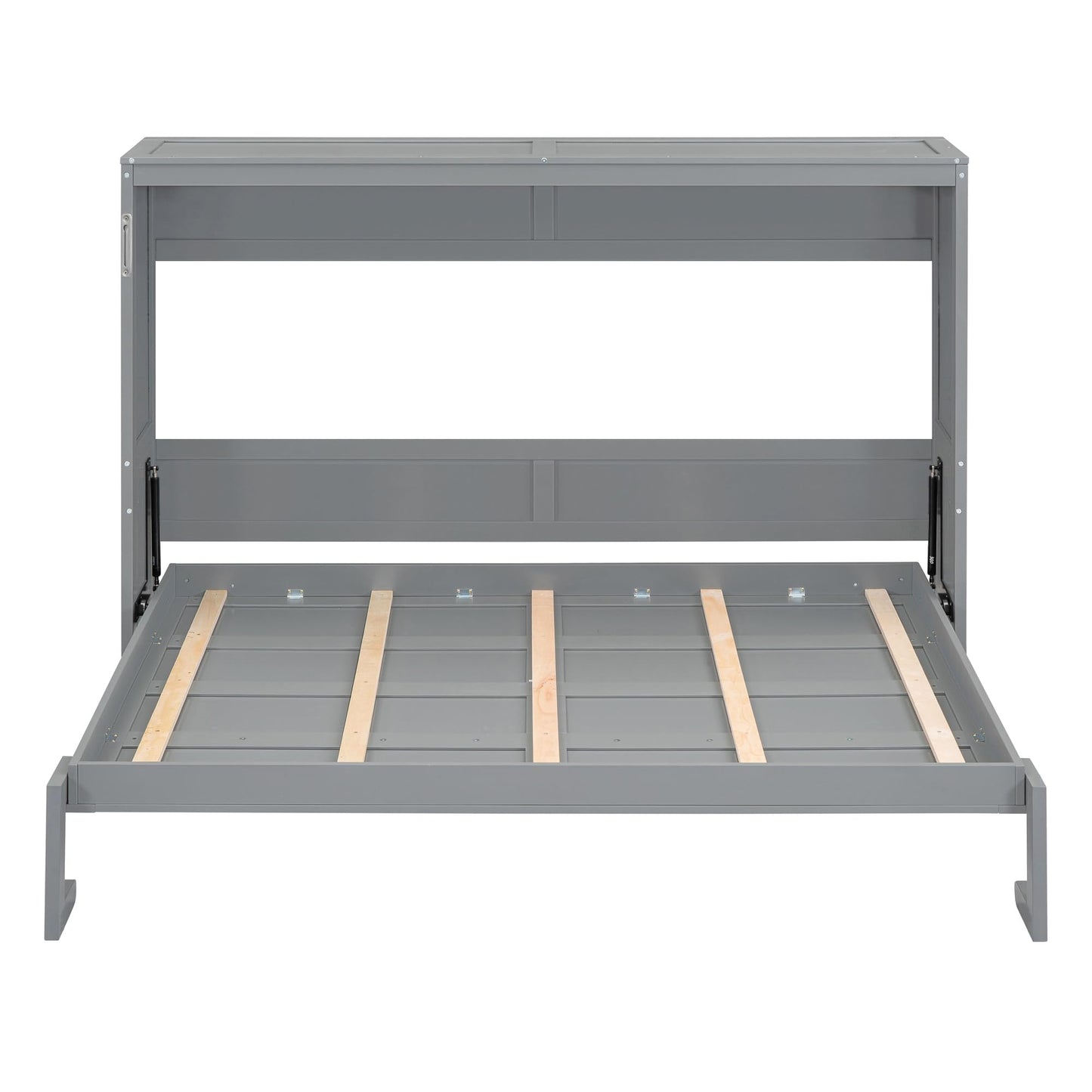 Merax Modern Murphy Cabinet Bed, Solid Wood Wall Platform Bed/No Box Spring Needed/Easy Assemble/Full,Gray