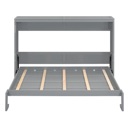 Merax Modern Murphy Cabinet Bed, Solid Wood Wall Platform Bed/No Box Spring Needed/Easy Assemble/Full,Gray