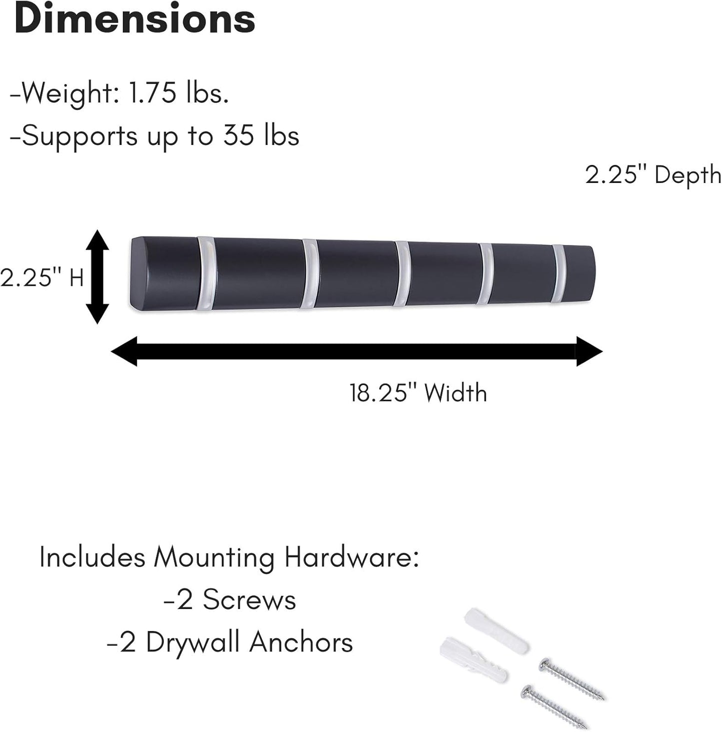 BirdRock Home Folding Hook Coat and Hat Rack, 5 Hooks, 18 Inches Wall Mount Decorative Storage