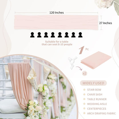 Light Peach Chiffon Table Runner, 27x120 Inches Long for Baby Shower and Wedding Decorations