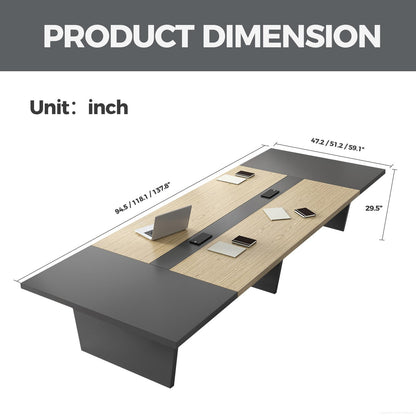Nuipesn 138 Inch Rectangular Conference Table for 12-14 People, Built-in Power Outlets and USB Charging Ports, Cable Management, 2 Inch Thick Top, 500 lb Capacity, Oak and Grey
