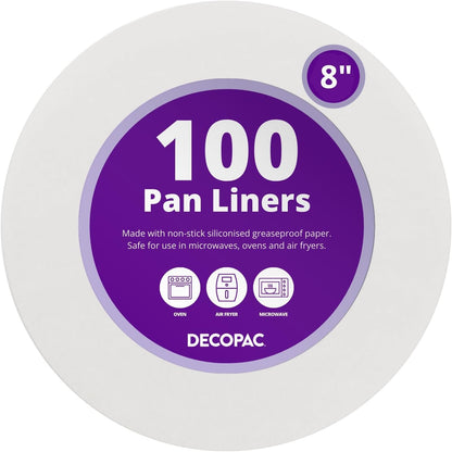 DecoPac Baking Parchment Circles, 100 Round Greaseproof Paper Liners for Cake Pans, Pies, Air Fryer, 8"