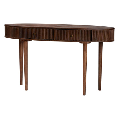 Baxton Studio Linore Fluted Wood Console Table - 2-Drawer Oval Accent Table for Living Room or Entryway