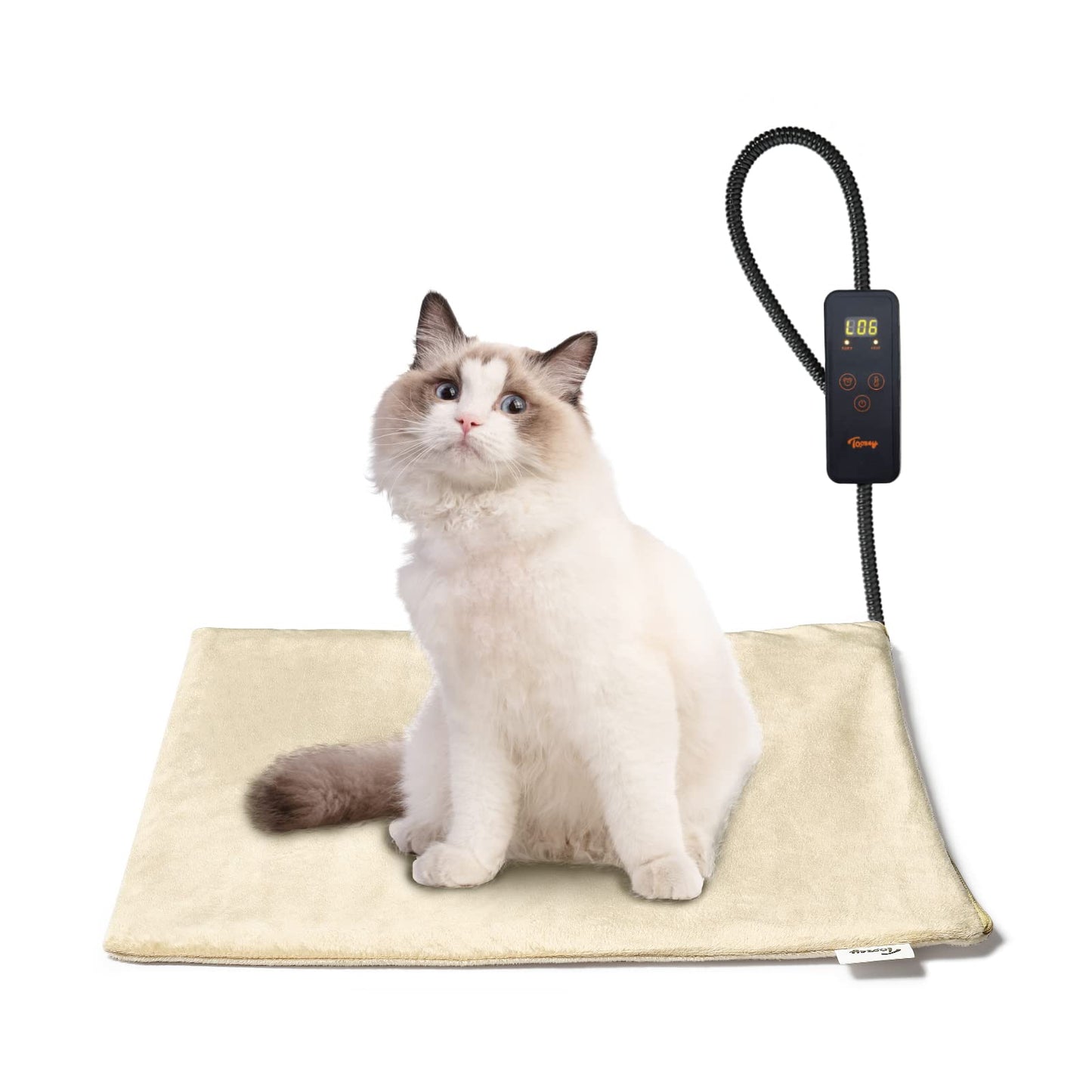 Toozey Small Pet Heating Pad, 6 Adjustable Temperature Dog Cat Heating Pad with Timer, Waterproof Heated Cat Bed with Chew Resistant Cord, Indoor Electric Pet Heated Mat 18x16in