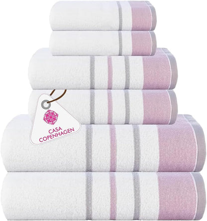 6Pcs 100% Set- 600GSM, 2Bath 2Hand 2Washcloths, Set CASA COPENHAGEN White Bay Egyptian Cotton Large Designer Towels