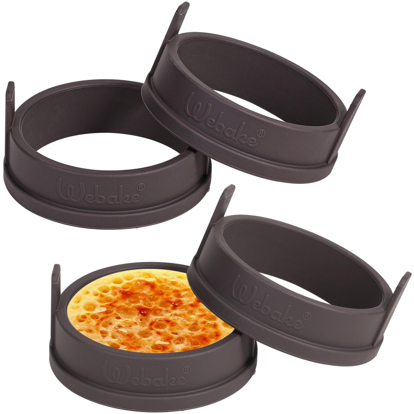 Webake Silicone Crumpet Rings Nonstick 3.5 inch Standard Size English Muffin Ring, Egg Rings, BPA-Free, Set of 4