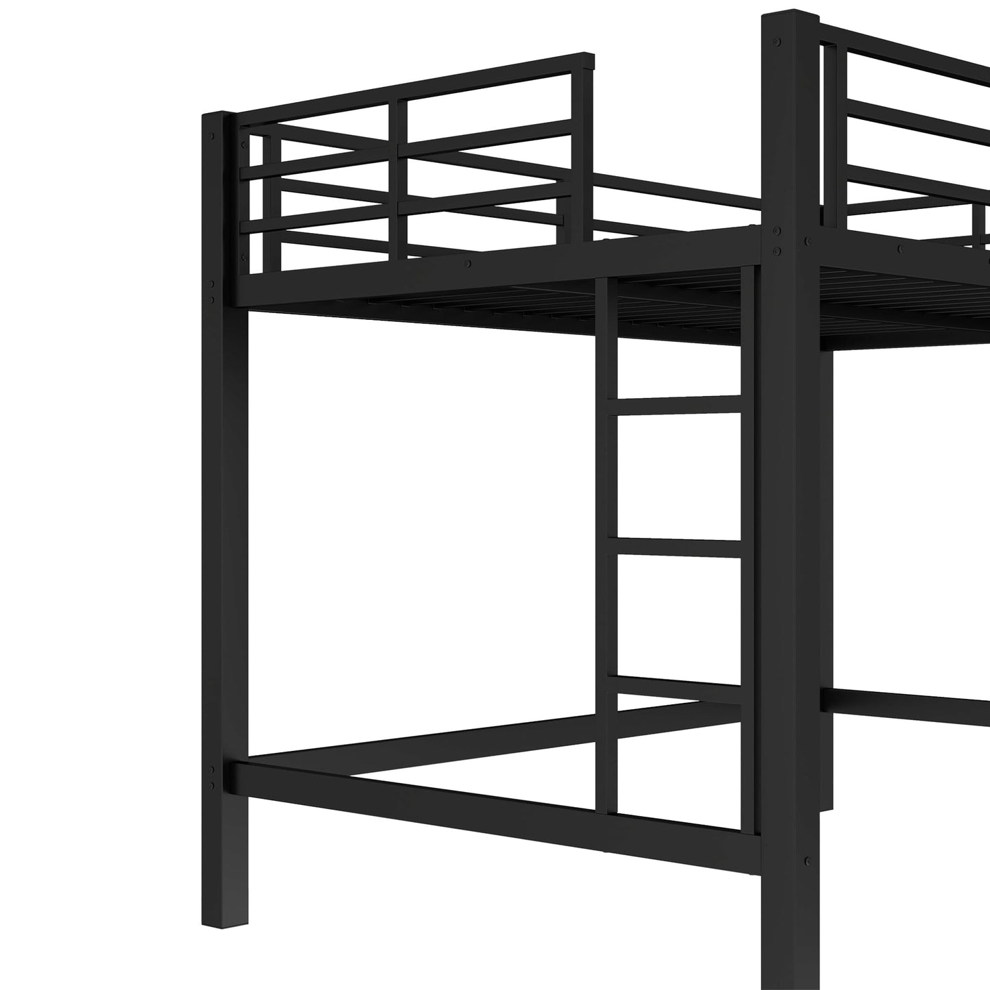 KEIKI Queen Loft Bed with Climbing Ladder for Adults，Heavy Duty Bunk Beds with Guardrails, Metal Bedframe for Bedroom, Black