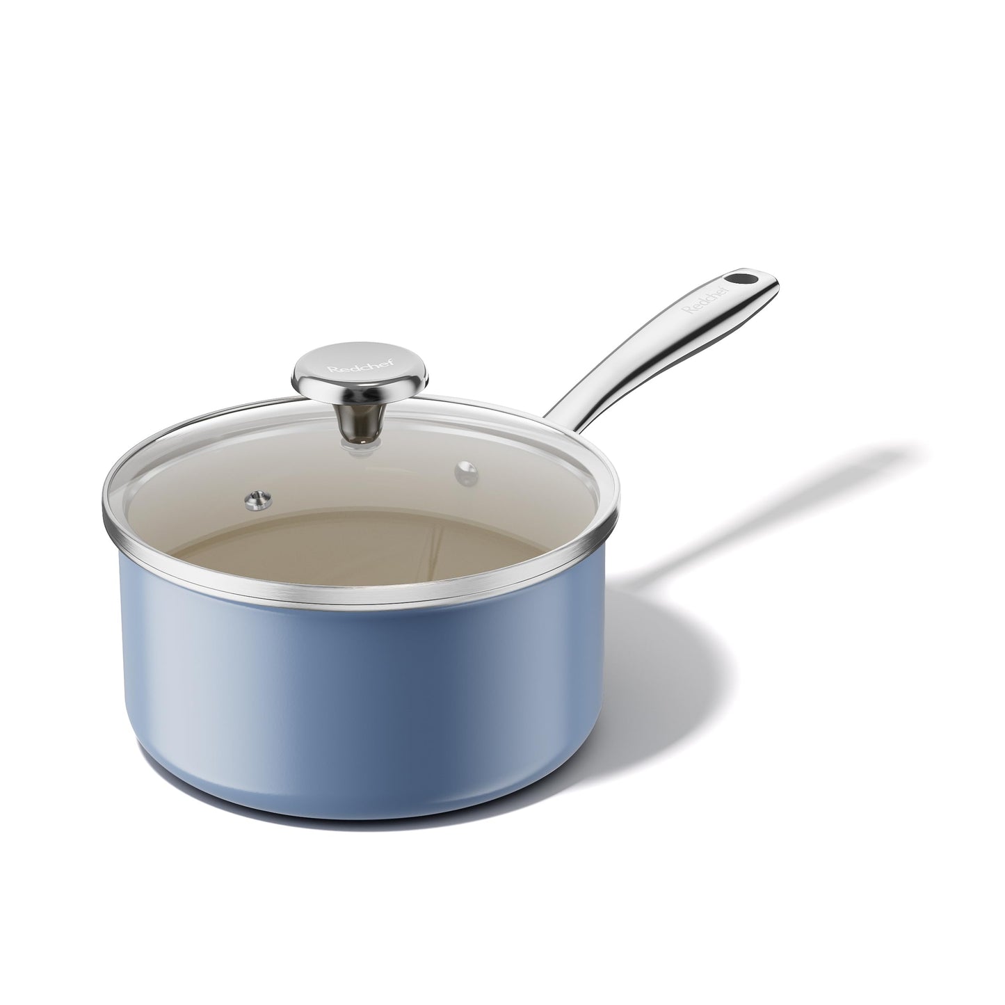 Redchef Nonstick Ceramic Sauce Pan with Lid, 2.5QT Small Cooking Pot with Stay-Cool Handle, Kitchen Non Toxic Soup Pot, PTFE & PFOA Free, Oven & Dishwasher Safe, Compatible with All Stovetops-Blue