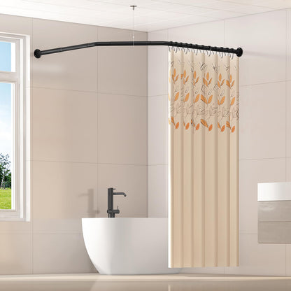 Yampos Diamond Shaped Corner Shower Curtain Rod, [Both Sides: 22"-34.8", Middle: 28"-43.7"] Adjustable Heavy Duty Angled Shower Curtain Pole for Bathroom with 12 Hooks & Ceiling Support - Matte Black